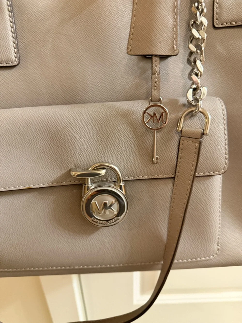 Michael Kors Taupe Leather Chain-Handle Tote